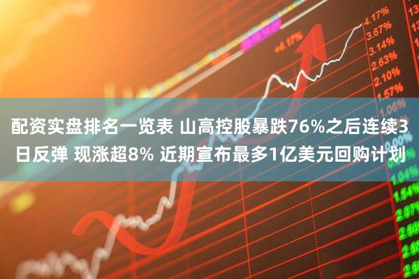 配资实盘排名一览表 山高控股暴跌76%之后连续3日反弹 现涨超8% 近期宣布最多1亿美元回购计划